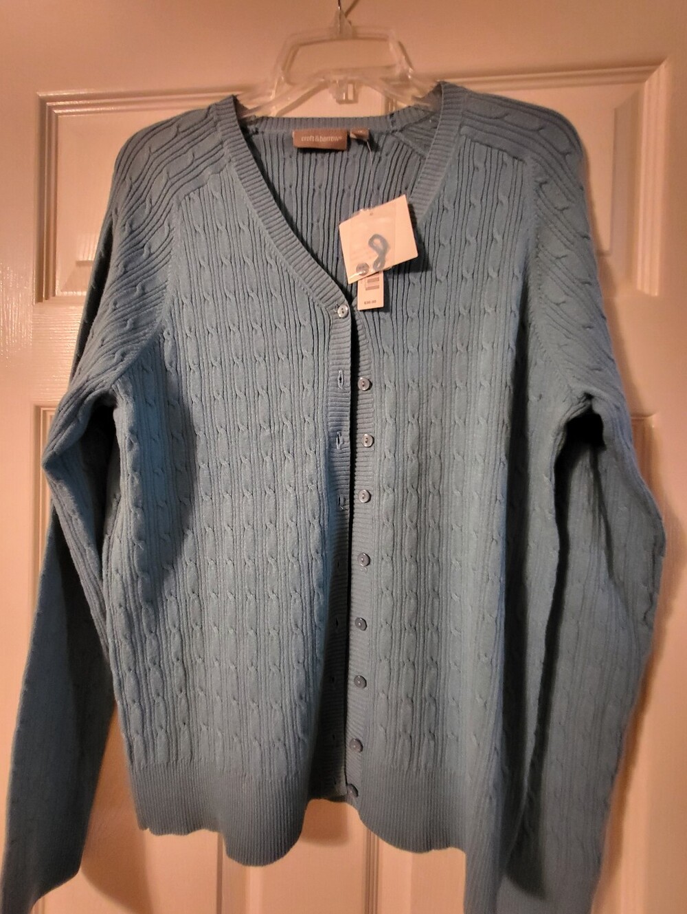 croft & barrow Light Blue Cable-Knit Button Cardigan